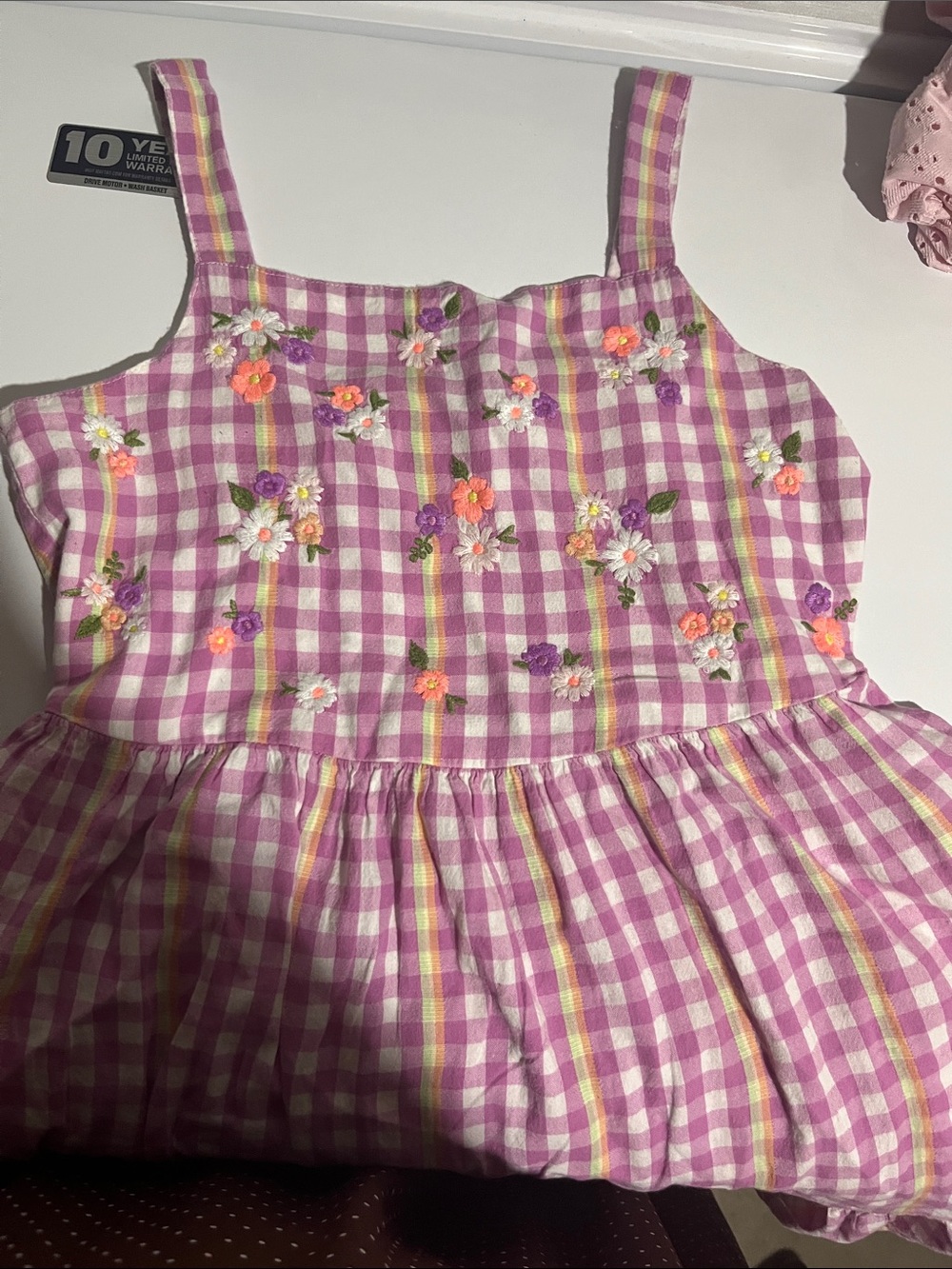 Cat & Jack Pink Gingham Floral Embroidered Sundress